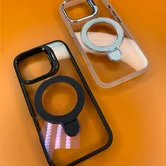 Чехол iPhone 16 Njoyny Ring Stand Clear (черный)