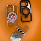 Чехол iPhone 16 Njoyny Ring Stand Clear (черный)